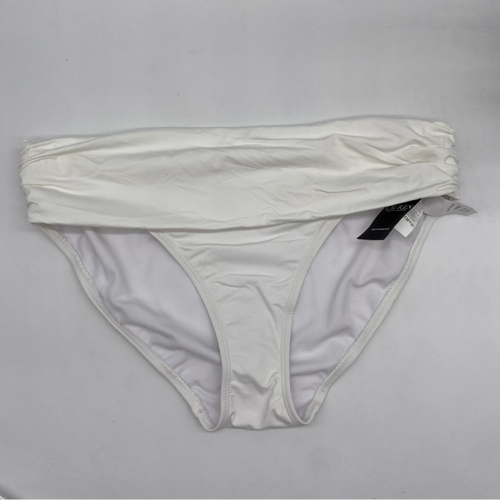 LAUREN Ralph Lauren Beach Club Solids Wider Shirred Banded swim Hipster White 12 - Picture 6 of 7